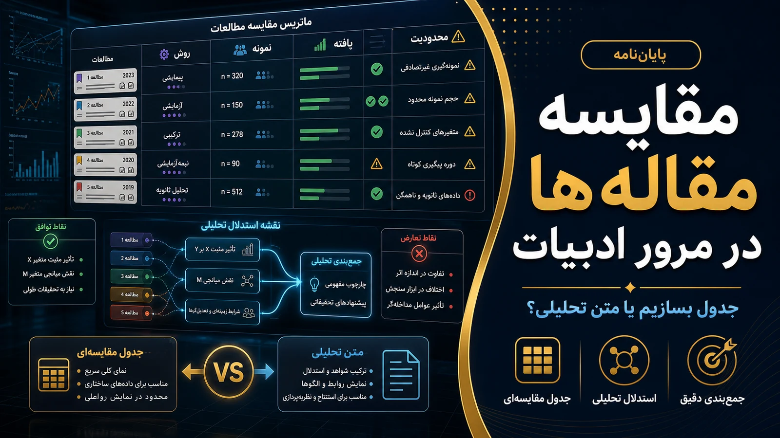تصویرسازی اختصاصی برای مقایسه مقالهها در مرور ادبیات؛ جدول بسازیم یا متن تحلیلی؟